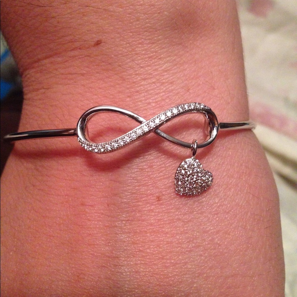 Infinity Heart Charm Bangle Bracelet